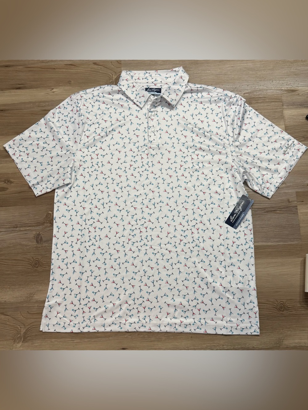 Hogan White Polo with Blue and Red Martini Print